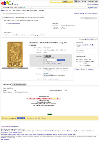 danny_vanderschelden's eBay Listing using  Our PAMP Suisse Fortuna Gold Bar Image